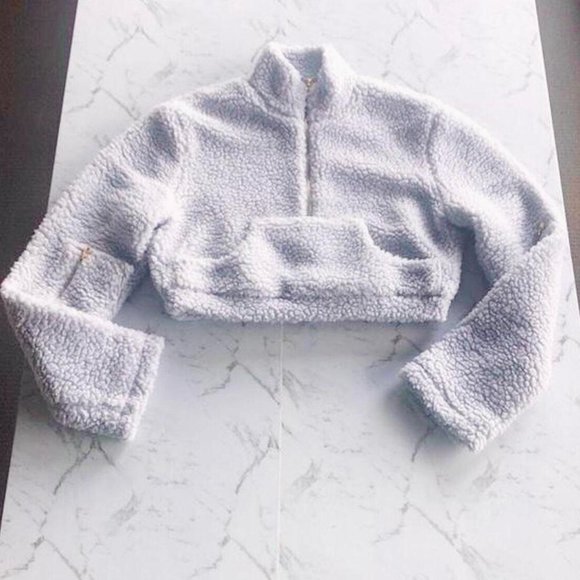 Meshki grey blue Borg zip crop top - size 8 (small) - Picture 2 of 4